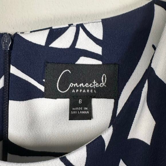 Connected Apparel Blue & White Floral Tropical Print Sheath Dress Women's 6 - Picture 3 of 5
